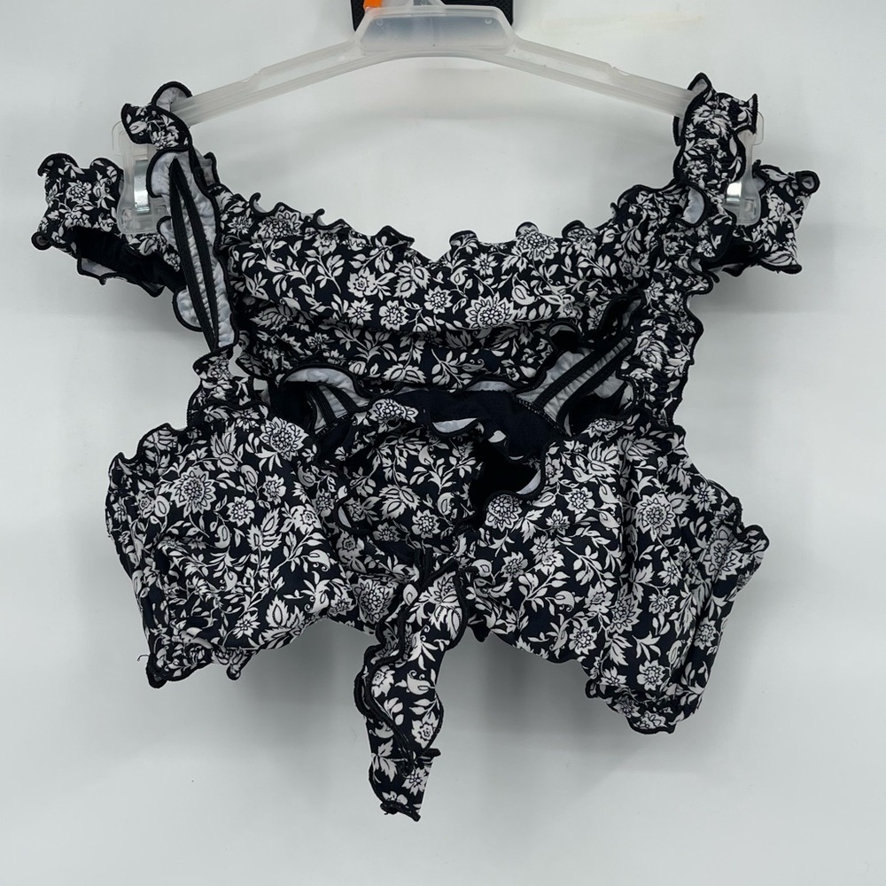 Xhilaration black and white floral lettuce hem 2 piece swim bikini